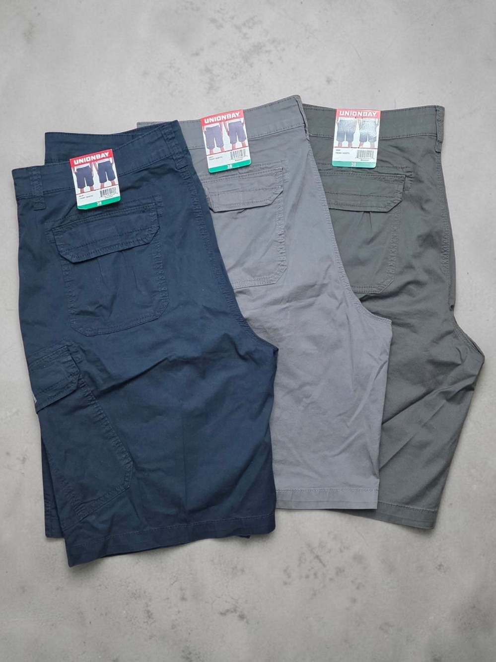 UNIONBAY Men's Cargo Shorts Trio - Navy, Gray, Dark Gray